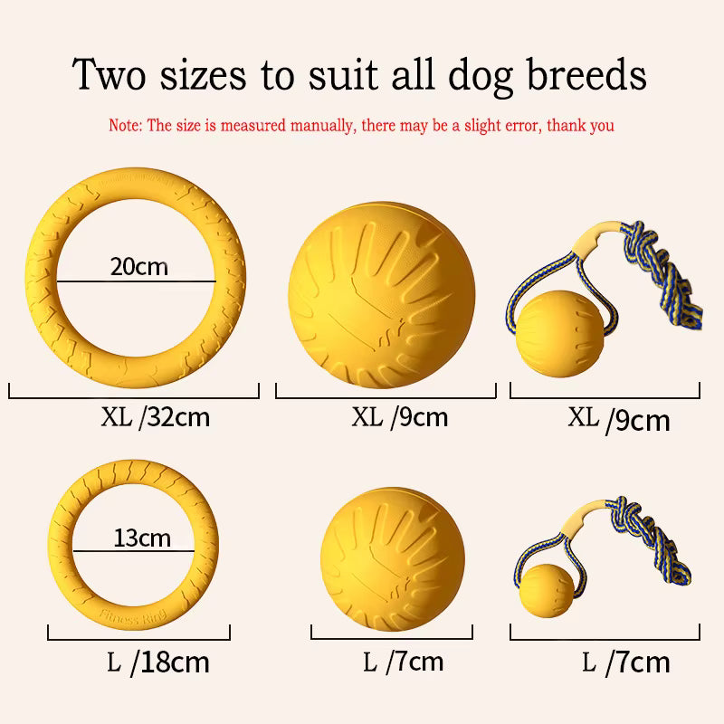 Set de 4 jouets EVA interactifs pour chien – Disques, Balle & Corde